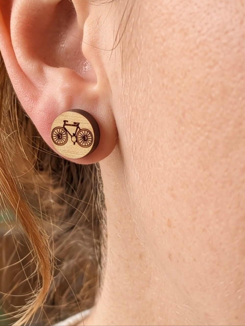 Birch Street Studio Wooden Bicycle Stud Earrings Granola Girl Cabincore NWT